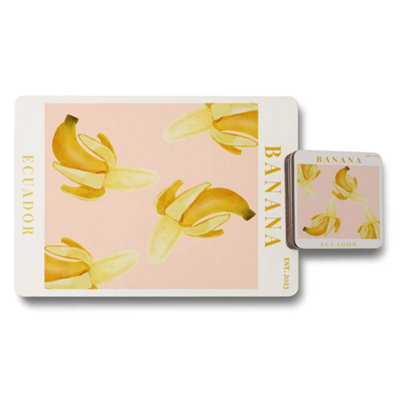 B&Q -  Banana Ecuador Placemat And Coaster Set With Wood Bottom And Designer Artwork Limited Edition