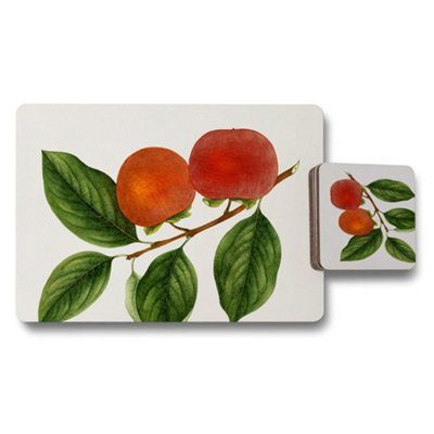 B&Q -  Peach Branch Placemat And Coaster Set With Giclee Fine Art Print On Wood Base Limited Edition Collection