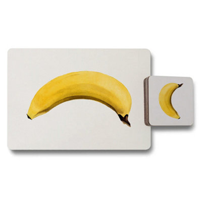 B&Q -  Designer Banana Artwork Placemat Coaster Set With Wood Bottom Premium Print Limited Edition