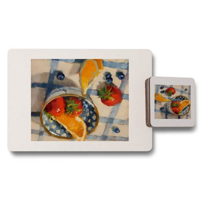 B&Q -  Designer Artwork Placemat And Coaster Set 12 Piece With Wooden Base Exclusive Studio Collection