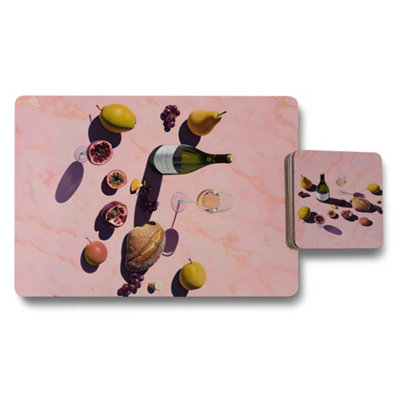 Benjamin Tate Design Limited Edition Pink Marble Wood Placemat Coaster Set from B&Q
