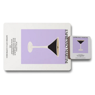 B&Q -  Espresso Martini Placemat And Coaster SetDesigner Artwork CollectionWood BackingSet Of 12