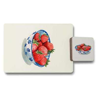 B&Q -  Designer Strawberry Placemats And Coasters Set Wood Bottom