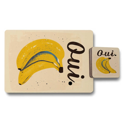 B&Q -  Placemat And Coaster Set Banana Artwork Premium Print Wood Bottom Limited Edition