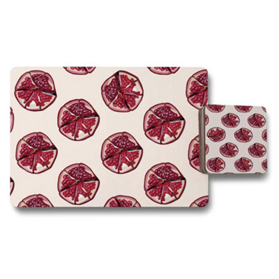 Benjamin Tate Design Pomegranate Pattern Placemat And Coaster Set Exclusive Designer Artwork Wood Backed from B&Q