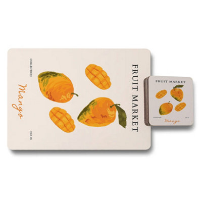 Benjamin Tate Design Fruit Market Mango Wood Placemat Coaster Set from B&Q