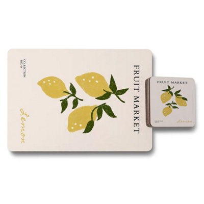 B&Q -  Fruit Market Placemat And Coaster Set Lemon Design Wood Bottom Limited Edition Collection
