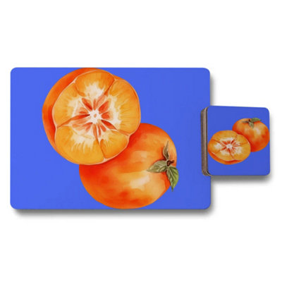 B&Q -  Designer Citrus Artwork Placemat And Coaster Set With Wood Bottom Limited Edition Set Of 12