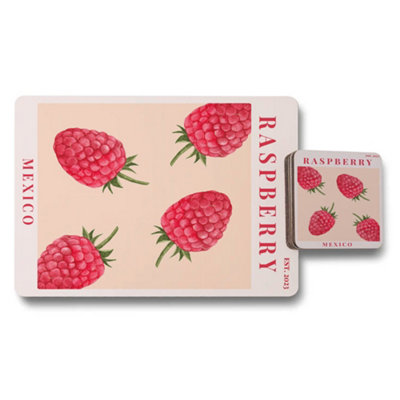 Benjamin Tate Design Raspberry Limited Placemat Set With Wood Bottom Coasters from B&Q