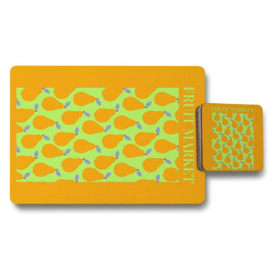 B&Q -  Fruit Market Placemats And Coasters Set With Wood Backing Designer Artwork Limited Edition