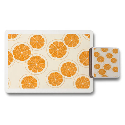 B&Q -  Citrus Luxe Placemat And Coaster Set With Orange Slices Wood Backing Limited Edition
