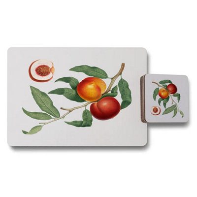 B&Q -  Placemat Coaster Set Peach Orchard Art On Wood Bottom Limited Edition Set Of 12 Exclusive Collection