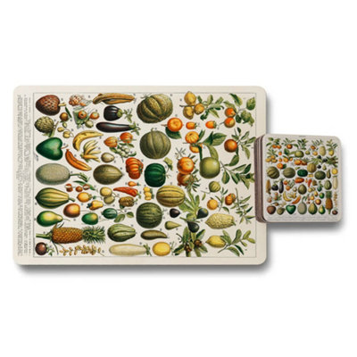 B&Q -  Botanical Illustration Placemat Coaster Set Of 12 Limited Edition Embossed Wood Bottom