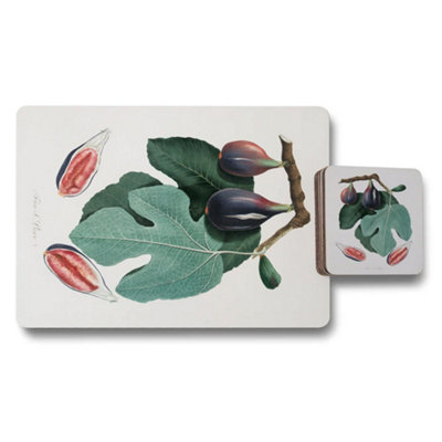 B&Q -  Fig Leaf Botanical Placemat Coaster Set Twelve Wood Bottom Limited Edition Collection