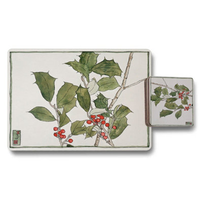 B&Q -  Placemat And Coaster Set With Designer Botanical Artwork Set Of Twelve Wood Bottom Limited Edition