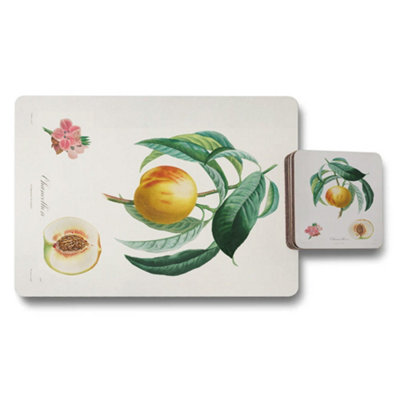 B&Q -  Placemat And Coaster Set Fine Art Peach Print Collection With Wood Bottom Limited Edition