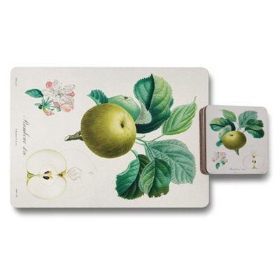B&Q -  Artisan Apple Botanical Placemat And Coaster Set With Wood Backing Limited Edition
