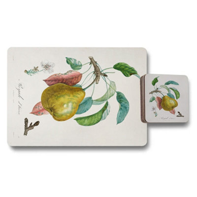 B&Q -  Botanical Fruit Placemat Coaster Set With Designer Artwork Wood Base Limited Edition