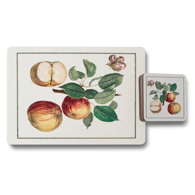 B&Q -  Botanical Fruit Placemat And Coaster Set With Wood Bottom Twelve Piece Limited Edition Designer Artwork