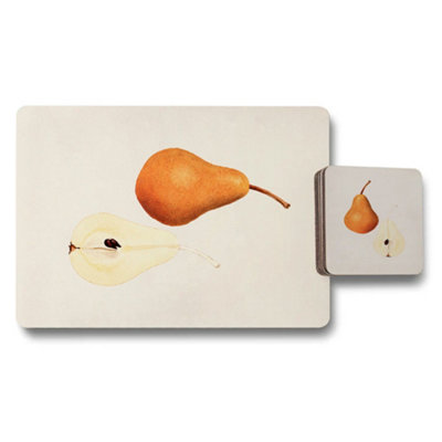 B&Q -  Pear Still Life Placemat And Coaster SetDesigner ArtworkWood BackingLimited Edition Collection