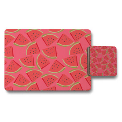Benjamin Tate Design Set Of 12 Watermelon Pattern Placemat And Coaster SetDesigner ArtworkWood BottomElegant Dining Collection from B&Q