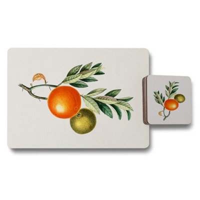 B&Q -  Designer Citrus Placemat And Coaster Set Of 12 With Wood Bottom And Limited Edition Artwork