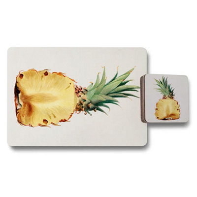 B&Q -  Pineapple Placemat And Coaster Set Of Twelve With Wood Bottom Limited Edition Artwork