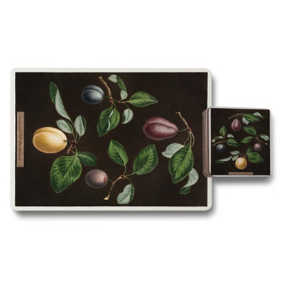 B&Q -  Botanical Plum Placemat And Coaster Set With Wood Base And High End Print Technology Exclusive Collection