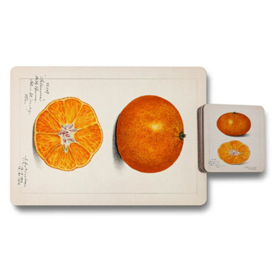 B&Q -  Placemat And Coaster Set 12 Piece With Wood Bottom And Limited Edition Designer Citrus Artwork