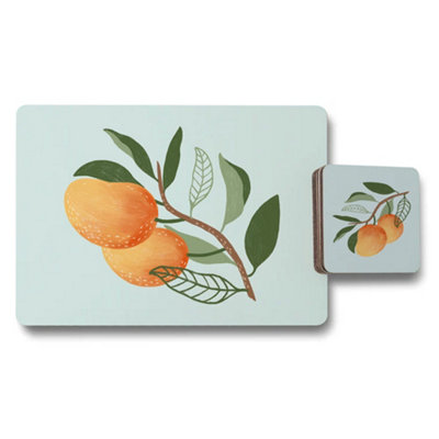 B&Q -  Peach Placemats And Coasters Set Of 12 With Wood Bottom And High End Print Artwork Limited Edition