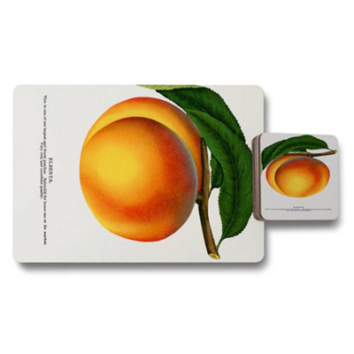 B&Q -  Placemat And Coaster Set With Peach Fine Art Print Wood Back Limited Edition Collection