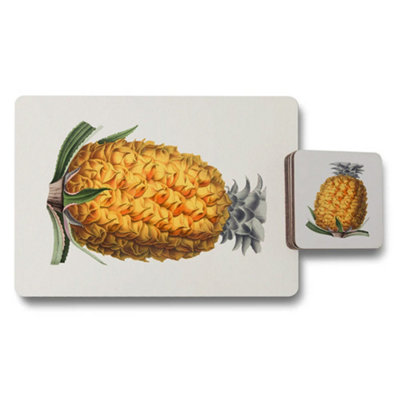 B&Q -  Placemat And Coaster Set Wood Bottom Designer Artwork Pineapple Exclusive Edition
