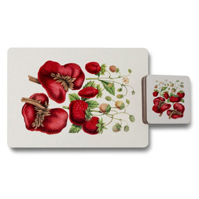 B&Q -  Botanical Strawberry Placemat Coaster SetDesigner ArtworkWood BaseExclusive Set