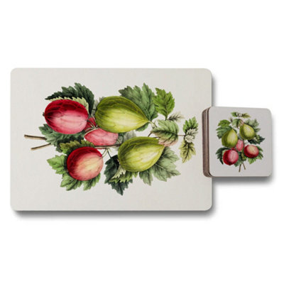B&Q -  Limited Edition Designer Botanical Placemat And Coaster Set With Wood Bottom Artwork