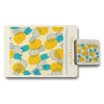 B&Q -  Pineapple Designer Placemats And Coasters Set With Wood Backing Limited Edition Collection