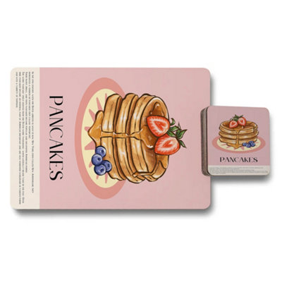 B&Q -  Pancakes Designer Artwork Placemat And Coaster Set With Wood Backing Exclusive Limited Edition