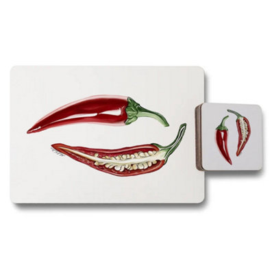 Benjamin Tate Design Artisan Pepper Artwork Placemat And Coaster Set With Premium Wood Base Designer Collection from B&Q