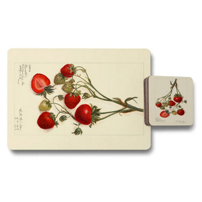 Benjamin Tate Design Artisan Strawberry Placemat Coaster Set Exclusive Wood Base from B&Q