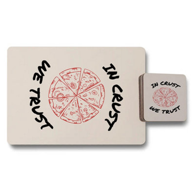 B&Q -  In Crust We Trust Placemat Coaster SetDesigner ArtworkWood BottomLimited Edition