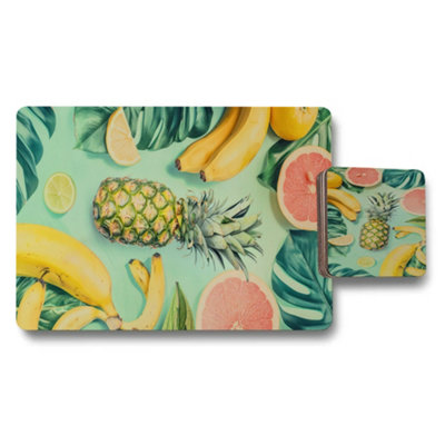 Benjamin Tate Design Designer Fruit Motif Placemat And Coaster Set With Wood Backing Exclusive Limited Edition from B&Q