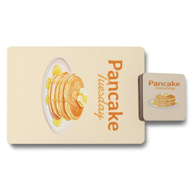B&Q -  Pancake Tuesday Limited Designer Artwork Placemat Coaster Set Of 12 With Wood Bottom High End Print Technology