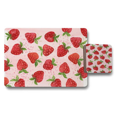 Benjamin Tate Design Designer Strawberry Print 12 Piece Placemat And Coaster Set With Wood Bottom Exclusive Pattern Collection from B&Q