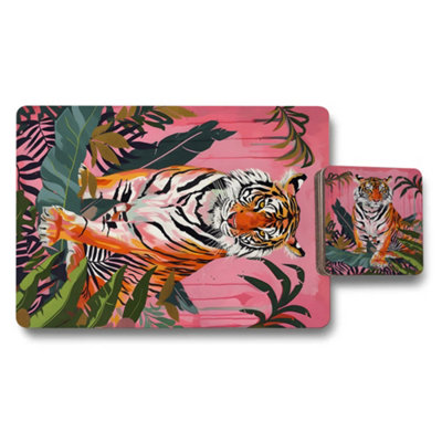 B&Q -  Tiger Jungle Placemat And Coaster Set In Premium Print Technology With Wood Bottom Limited Edition