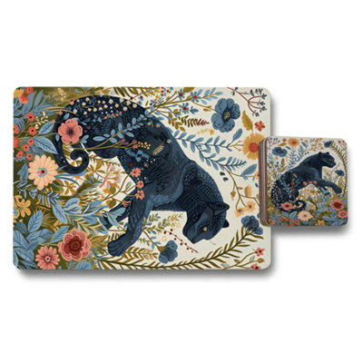 B&Q -  Floral Panther Luxe Placemats And Coasters Set Limited Wood