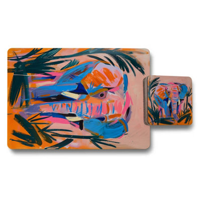 Benjamin Tate Design Rhino Giclee Print Placemats And Coasters Set With Wood Backing Gallery Collection from B&Q