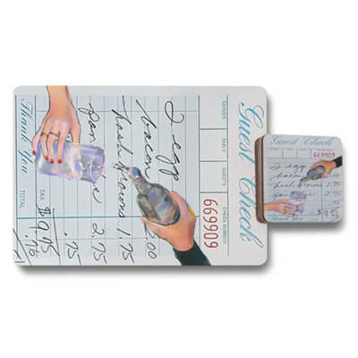 B&Q -  Placemat And Coaster Set With Wood Bottom In Designer Artwork Collection Exclusive Edition
