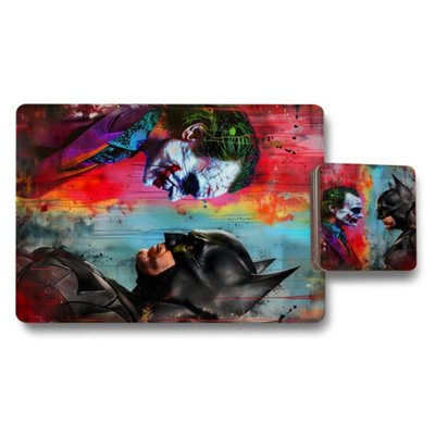 B&Q -  Designer Artwork Placemats And Coasters Set With Wood Backing Batman Joker Art Collection Limited Edition
