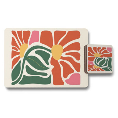 B&Q -  Designer Artwork Placemat And Coaster Set With Wooden Bottom Exclusive Collection