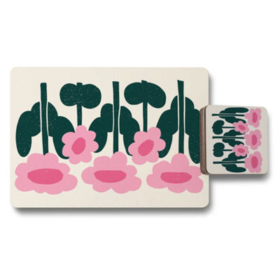 B&Q -  Designer Floral Placemat And Coaster Set With Wood Backing And Limited Edition Print Technology