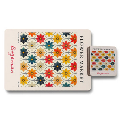 B&Q -  Bozeman Flower Market Placemat And Coaster Set From Flower Market Collection Exclusive Edition
